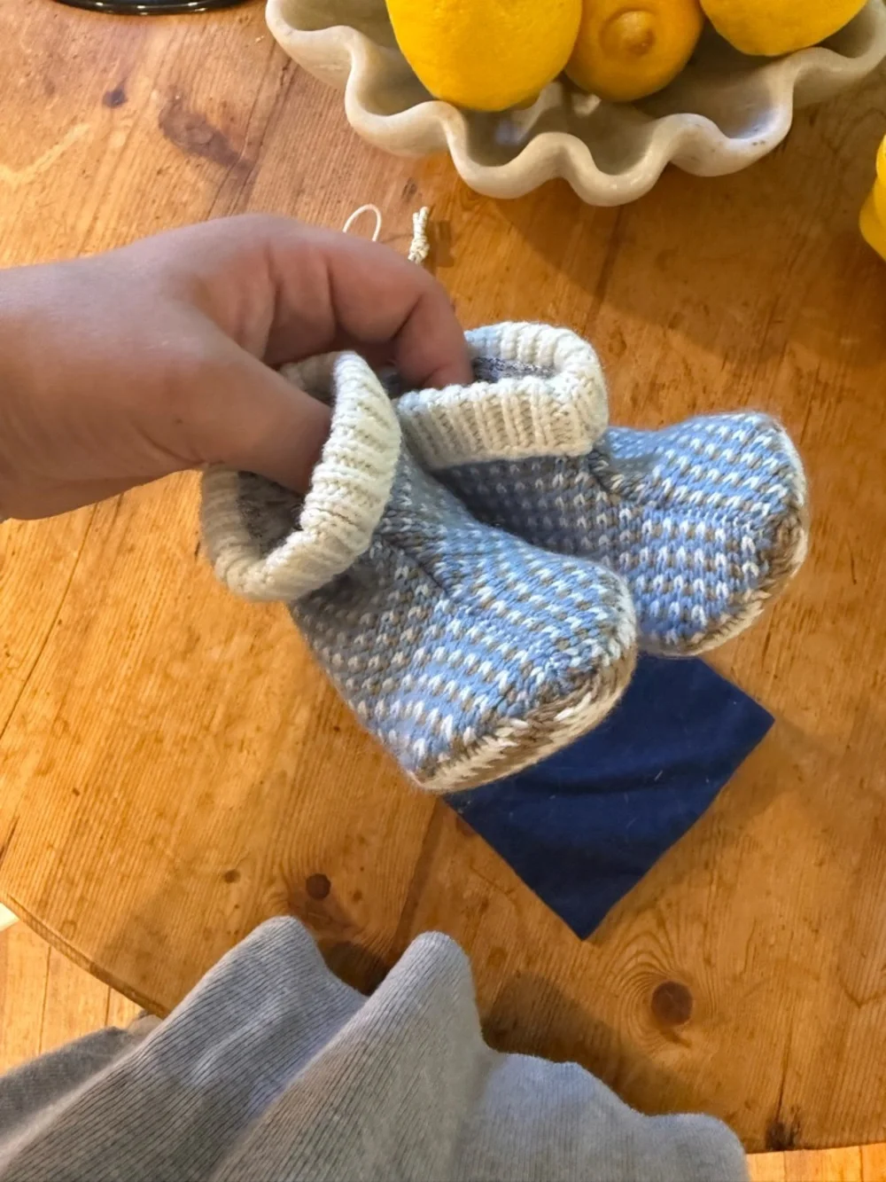 Bombas Blue and Cream Knit Baby Gripper Slippers